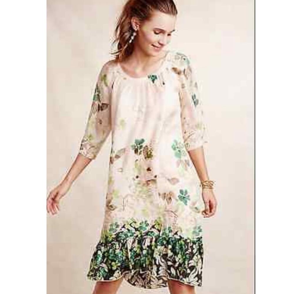 Anthropologie Beige and Green Floral Midi Dress - Picture 2 of 8
